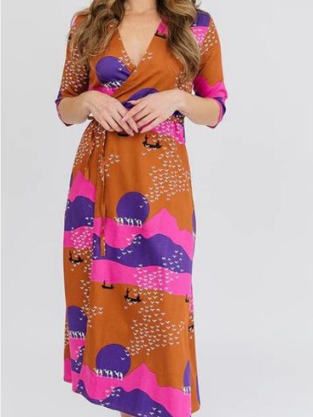 Mata Traders Dress in Rust with Pink & Purple Print